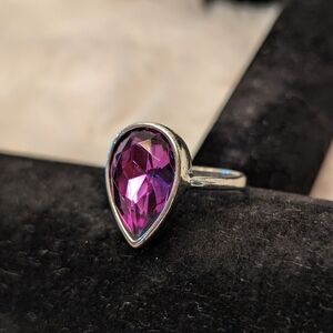Statement Silver Toned Purple Crystal Ring